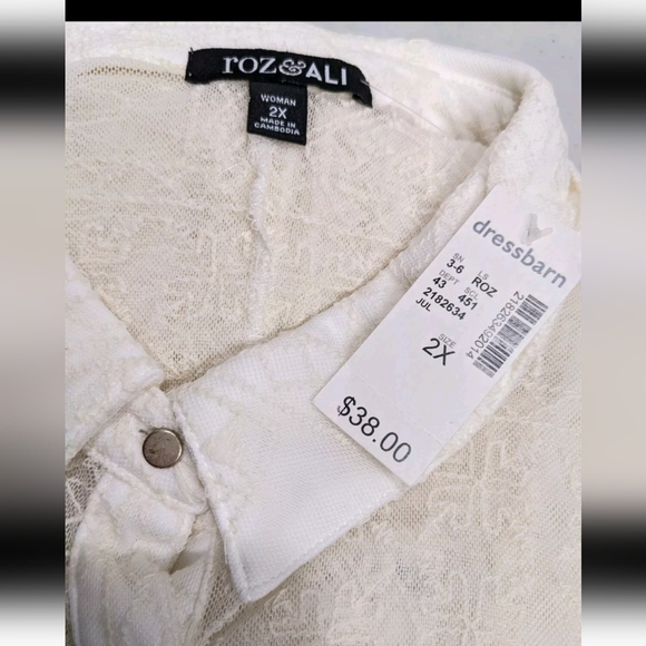 NWT Roz & Ali Semi Sheer Lace Shirt 2X Button Up Sleeveless Cream - Picture 6 of 9